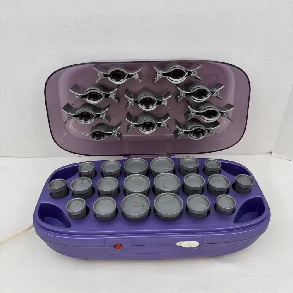 Hot Shot Tools Professional Hair Setter 20 Flocked Rollers Purple Tested Works